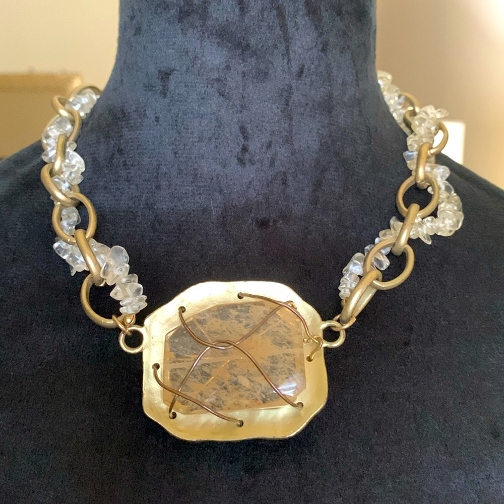 Vintage Crystal and chain necklace with a stone wired pendant
